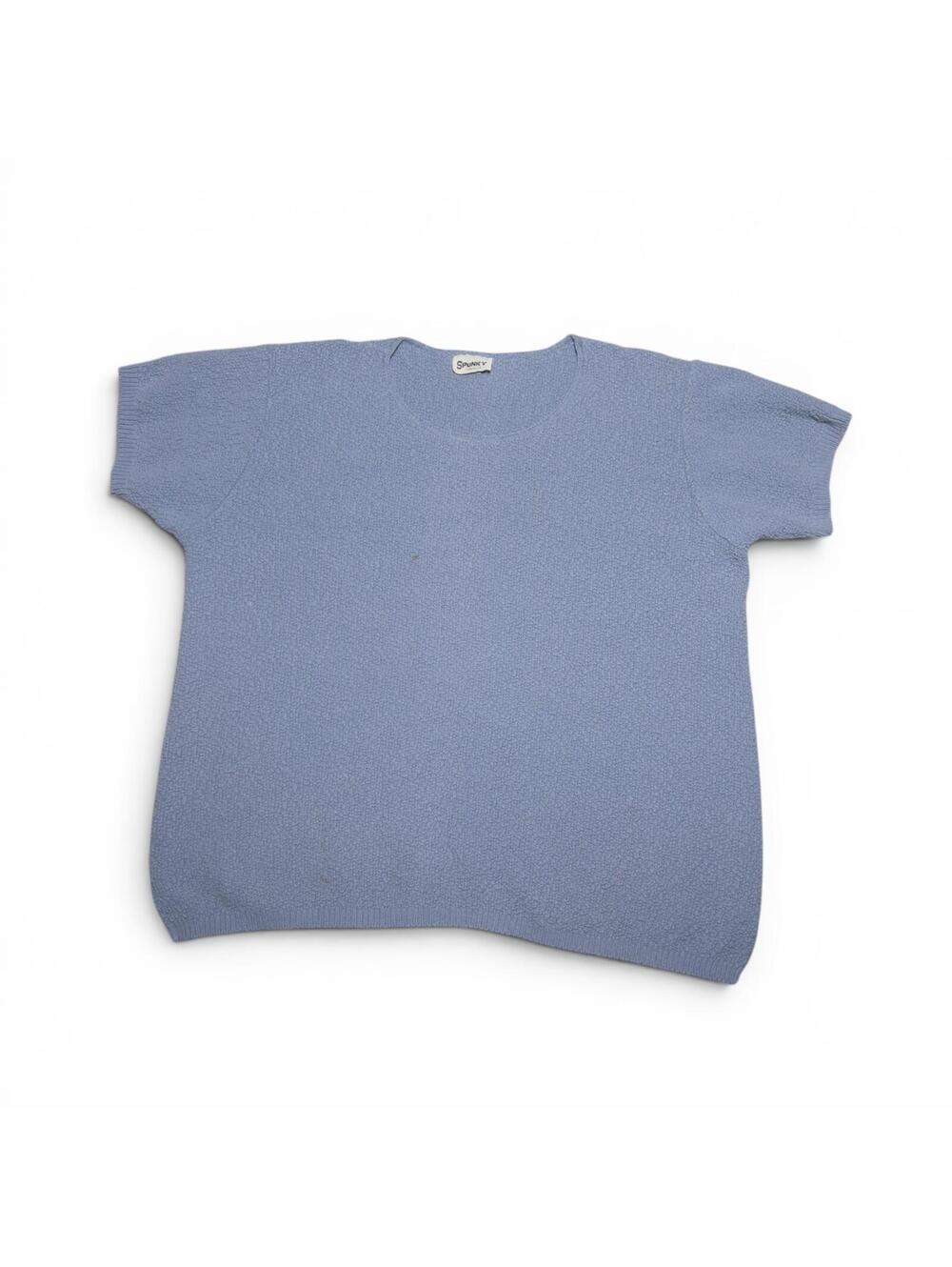 Vintage 90s Spunky Light Blue Knit Cotton Short Sleeve Sweater 3X